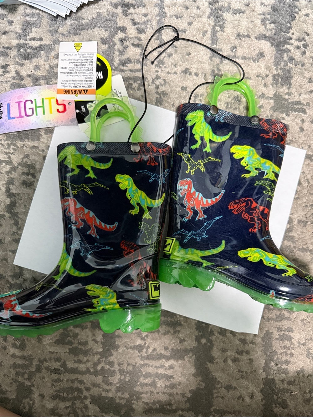 Kids Light-Up Dino Rain Boots - Navy & Green